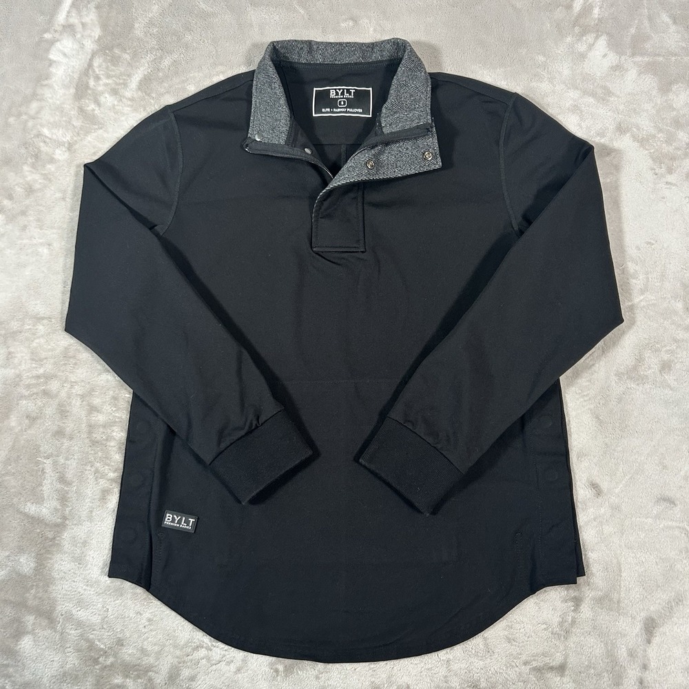 BYLT Elite Fairway Pullover Mens S Black Snap Side Golf 1/4 Zip Lightweight EUC
